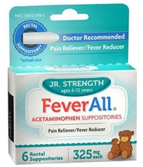 Thuốc giảm đau hạ sốt đặt hậu môn dành cho trẻ từ 6 - 12 tuổi feverall acetaminophen suppositories jr. strength