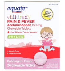 Viên nhai giảm đau hạ sốt dành cho trẻ em equate children's pain & fever acetaminophen 160mg chewable tablets, bubblegum flavor