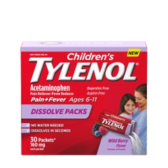 Thuốc giảm đau và hạ sốt dạng bột dành cho trẻ em từ 6-11 tuổi children's tylenol acetaminophen dissolve packs, 30 gói