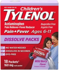 Thuốc giảm đau và hạ sốt dạng bột dành cho trẻ em từ 6-11 tuổi children's tylenol acetaminophen dissolve packs, 18 gói