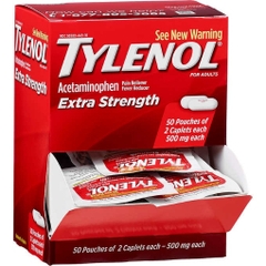 Thuốc giảm đau và hạ sốt tylenol extra strength acetaminophen, dispenser pack,2 viên/gói,50 gói ~100 viên