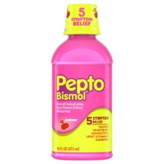 Siro giảm 5 triệu chứng dạ dày, tiêu hóa hương anh đào pepto bismol liquid for nausea, indigestion - 5 symptom fast relief, cherry flavor, 16 oz (1 pack)