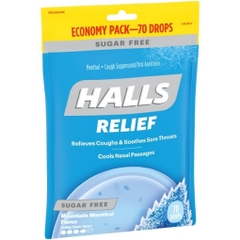 Kẹo ngậm trị ho không đường halls sugar free cough drops, mentho-lyptus, 70 viên