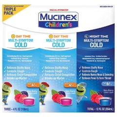 Siro trị cảm lạnh nặng ngày & đêm dành cho trẻ em mucinex children's multi - symptom cold daytime & nighttime, very berry, (3 pack)
