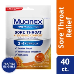 Kẹo ngậm giảm ho, đau họng hương mật ong & hoa cúc tím mucinex instasoothe sore throat + soothing comfort honey & echinacea flavor, (40 viên)