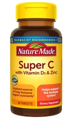 Viên uống hỗ trợ miễn dịch Nature Made Super C with Vitamin D3 & Zinc, 60 viên