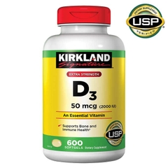 Viên uống bổ sung Vitamin D3 Kirkland Signature Extra Strength D3 50 mcg, 600 viên