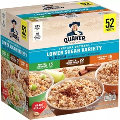 Bột yến mạch ăn liền ít hơn 35% đường quaker oats instant oatmeal lower sugar, 52 gói