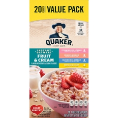 Bột yến mạch ăn liền quaker instant oatmeal fruit & cream, value pack, 20 gói