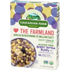 Ngũ cốc chuối, mâm xôi vani hữu cơ cascadian farm organic berry vanilla puffs cereal, gluten free