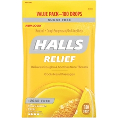 Kẹo ngậm trị ho không đường halls sugar free cough drops, honey-lemon, 180 viên