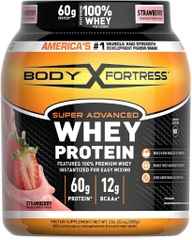 Sữa bột protein tăng cơ, phục hồi cơ vị dâu body fortress whey protein powder, strawbery, 60g protein