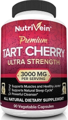Viên uống giảm đau cơ, khớp và chống oxy hóa chiết xuất hoa anh đào nutrivein tart cherry capsules 3000mg, (90 viên)