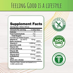 Siêu thực phẩm bổ sung hệ miễn dịch vị trái cây FeelGood Organic Superfoods Immune Support Shot, Fruit punch flavor