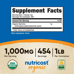 Bột tảo xoắn hữu cơ Nutricost Organic Spirulina Powder