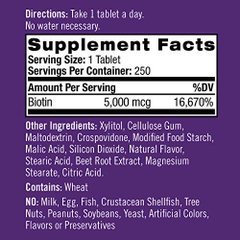 Viên nhai đẹp da, tóc và móng Natrol Biotin 5000 mcg Extra Strength, Strawberry Natural Flavor, 250 viên