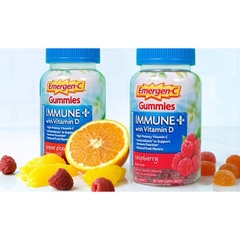 Kẹo dẻo bổ sung Vitamin C + Vitamin D Emergen-C Immune+ Plus Vitamin D Gummies, Raspberry & Super Orange