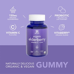 Kẹo dẻo bổ sung Vitamin C và Kẽm Sports Research USDA Organic Elderberry Plus C and Zinc