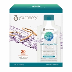 Hỗ trợ giảm stress và tăng sức đề khánh youtheory Ashwagandha 500 mg, hương vị Việt quất,  30 gói