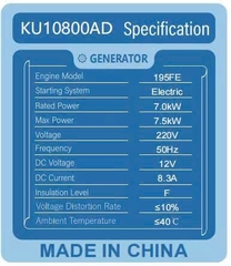 Máy phát điện dầu đồng bộ  KJ10800AD ( 7kw) KUJOYO