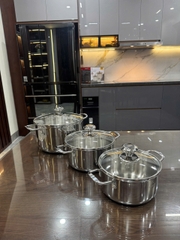 Bộ nồi 3 món đáy liền khối 3 lớp inox Kailer, KL-566