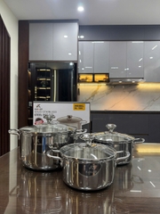 Bộ nồi 3 món đáy liền khối 3 lớp inox Kailer, KL-566