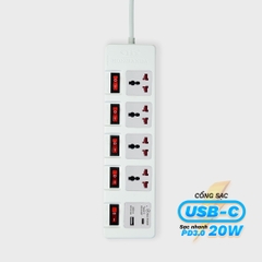 Ổ cắm điện Honjianda Mã 06  - công suất tối đa 3.300W, tích hợp cổng USB dây dài 3m, chất liệu ABS chịu nhiệt tốt