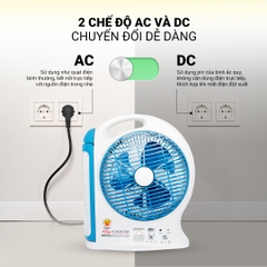 Quạt sạc tích điện dạng hộp Honjianda FL101 - lồng quạt 8 inch, có tích hợp đèn LED hỗ trợ cúp điện