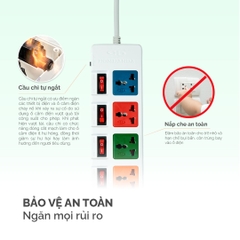 Ổ cắm điện Honjianda Mã 06  - công suất tối đa 3.300W, tích hợp cổng USB dây dài 3m, chất liệu ABS chịu nhiệt tốt