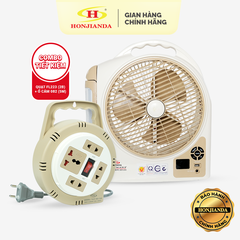COMBO 01: Quạt sạc tích điện Honjianda 223 (2 bình) + Ổ cắm điện tròn xoay tay Honjianda 082 5 mét