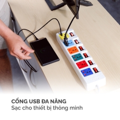 Ổ cắm điện Honjianda Mã 06  - công suất tối đa 3.300W, tích hợp cổng USB dây dài 3m, chất liệu ABS chịu nhiệt tốt