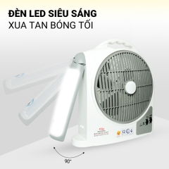 Quạt sạc tích điện 10 inch dạng hộp Honjianda HJD FL213 - có tích hợp đèn LED hỗ trợ cúp điện