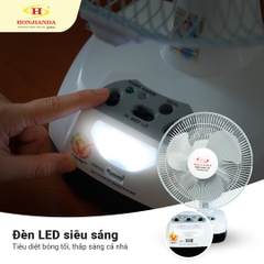 Quạt sạc tích điện Honjianda HJD FL301 - lồng quạt 12 inch, có tích hợp đèn LED hỗ trợ cúp điện