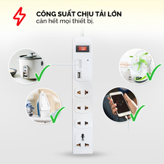 Ổ cắm điện Honjianda Mã 01 - tích hợp cổng sạc USB đa năng, dây dài 3m