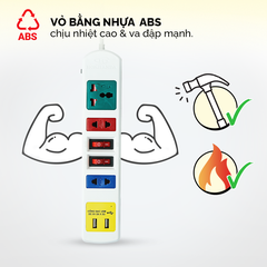 Ổ cắm điện Honjianda Mã 03 loại 2 công tắc - dây dài 3m, chất liệu ABS chịu nhiệt tốt