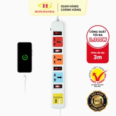 Ổ cắm điện Honjianda Mã 07  - công suất tối đa 3.300W, tích hợp cổng USB dây dài 3m, chất liệu ABS chịu nhiệt tốtH