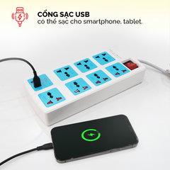 Ổ cắm điện Honjianda Mã 11 - công suất tối đa 3300W, tích hợp cổng USB đa năng, có nắp che an toàn cho trẻ em