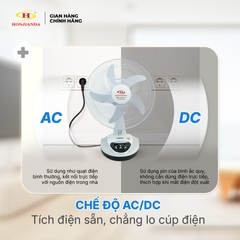 Quạt Sạc Tích Điện để bàn AC&DC 14 inch Honjianda FL314 1-2 pin - có đèn LED & USB