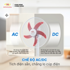 Quạt Sạc Tích Điện để bàn AC&DC 16 inch Honjianda FL616 - có đèn LED hỗ trợ cúp điện
