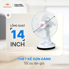 Quạt Sạc Tích Điện để bàn AC&DC 14 inch Honjianda FL314 1-2 pin - có đèn LED & USB