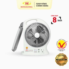 Quạt sạc tích điện dạng hộp Honjianda FL103 - tích hợp đèn LED hỗ trợ cúp điện