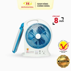 Quạt sạc tích điện dạng hộp Honjianda FL101 - lồng quạt 8 inch, có tích hợp đèn LED hỗ trợ cúp điện