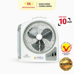 Quạt sạc tích điện 10 inch dạng hộp Honjianda HJD FL213 - có tích hợp đèn LED hỗ trợ cúp điện