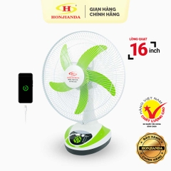 Quạt sạc tích điện 16 inch Honjianda FL316 - 2 chế độ AC/DC, tích hợp đèn LED hỗ trợ cúp điện