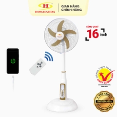 Quạt sạc tích điện AC/DC 16 inch Honjianda FL-601 - có remote điều khiển, đèn LED hỗ trợ cúp điện