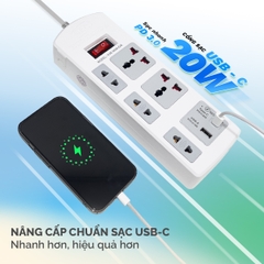 Ổ cắm điện Honjianda Mã 04/05/06 tích hợp sạc nhanh USB-C PD3.0 20W