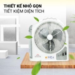 Quạt sạc tích điện 10 inch dạng hộp Honjianda HJD FL213 - có tích hợp đèn LED hỗ trợ cúp điện