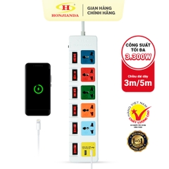 Ổ cắm điện Honjianda Mã 06  - công suất tối đa 3.300W, tích hợp cổng USB dây dài 3m, chất liệu ABS chịu nhiệt tốt