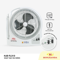 Quạt sạc tích điện dạng hộp Honjianda FL313 - tích hợp đèn LED hỗ trợ cúp điện