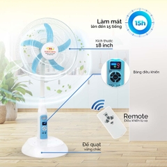 Quạt sạc tích điện AC/DC 18 inch Honjianda FL-803 - có remote điều khiển, đèn LED hỗ trợ cúp điện